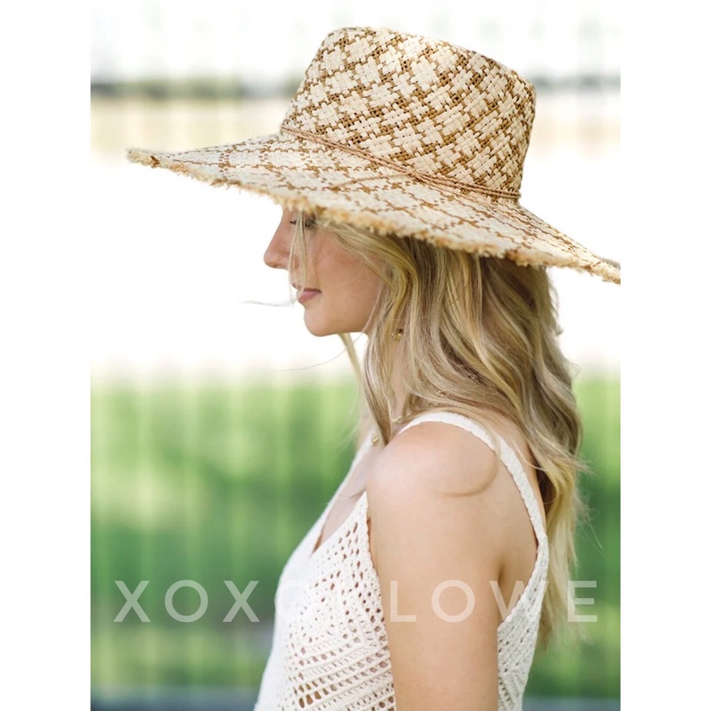Two Tone Raffia Wide Brim Sun Hat - Picture 5 of 8
